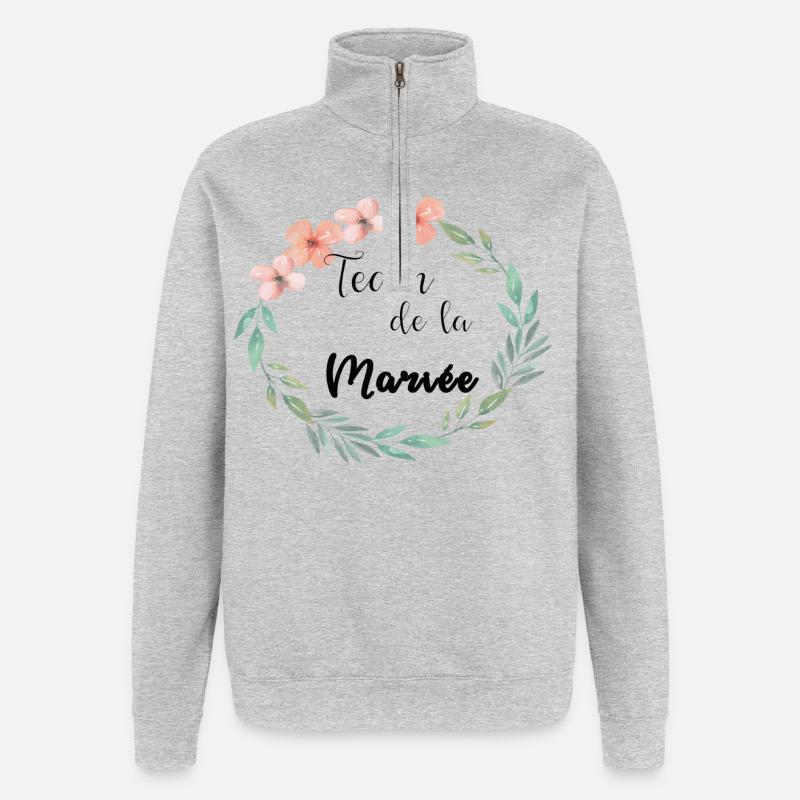 team de la mariee floral fleurs feuilles - Sweat à zip 1/4 - gris chiné
