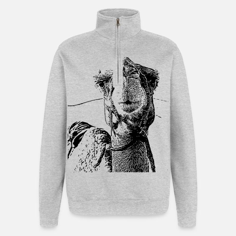 Kamel - Quarter-Zip-Sweatshirt - Grau meliert