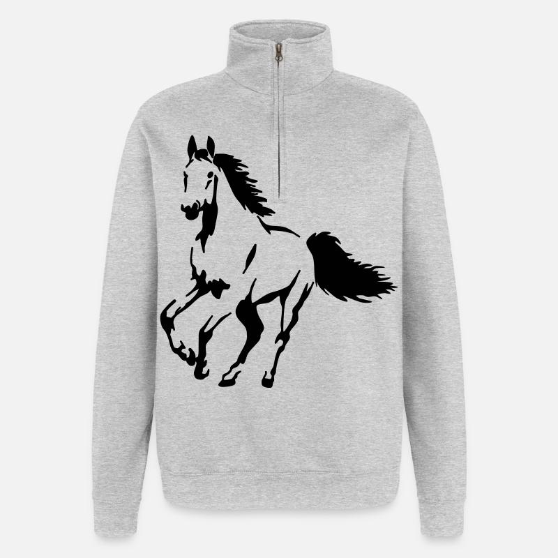 étalon - jument - poulain - cheval - Sweat à zip 1/4 - gris chiné