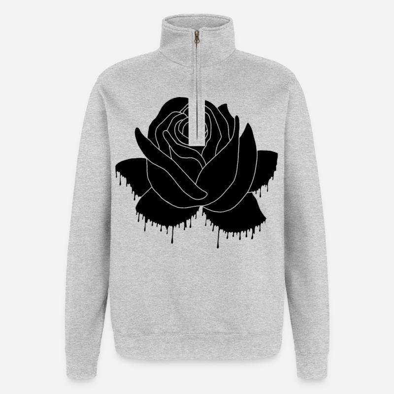 Graffiti d'une rose noire - Sweat à zip 1/4 - gris chiné