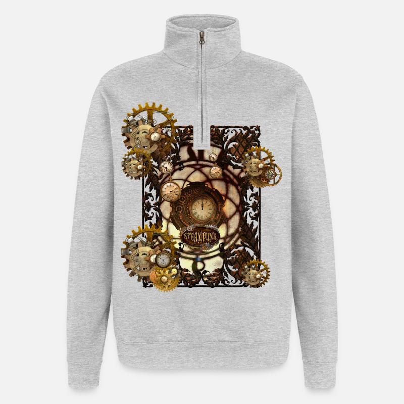 Atemberaubendes Steampunk-Design - Quarter-Zip-Sweatshirt - Grau meliert
