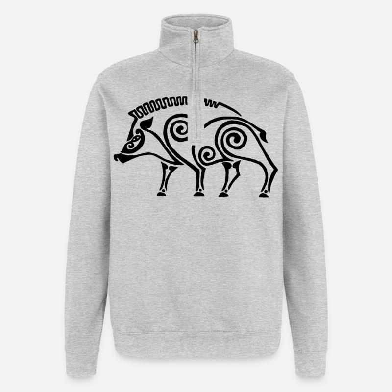 schwarzer keltischer Eber - Quarter-Zip-Sweatshirt - Grau meliert