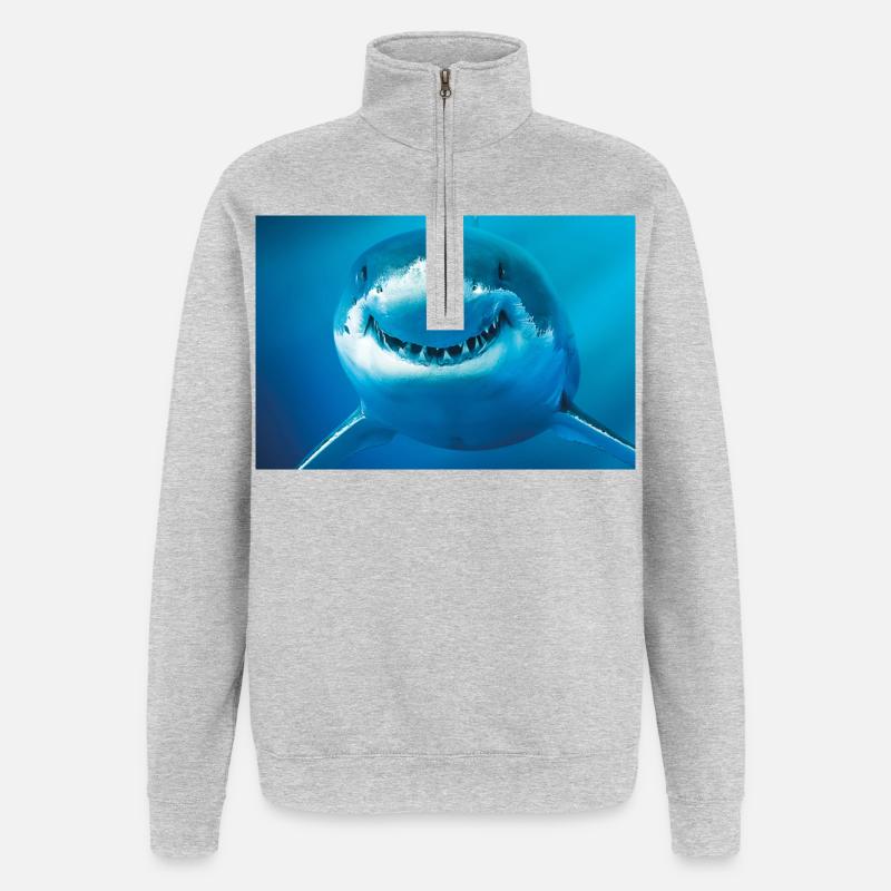 Lächelnder Hai unter Wasser - Quarter-Zip-Sweatshirt - Grau meliert