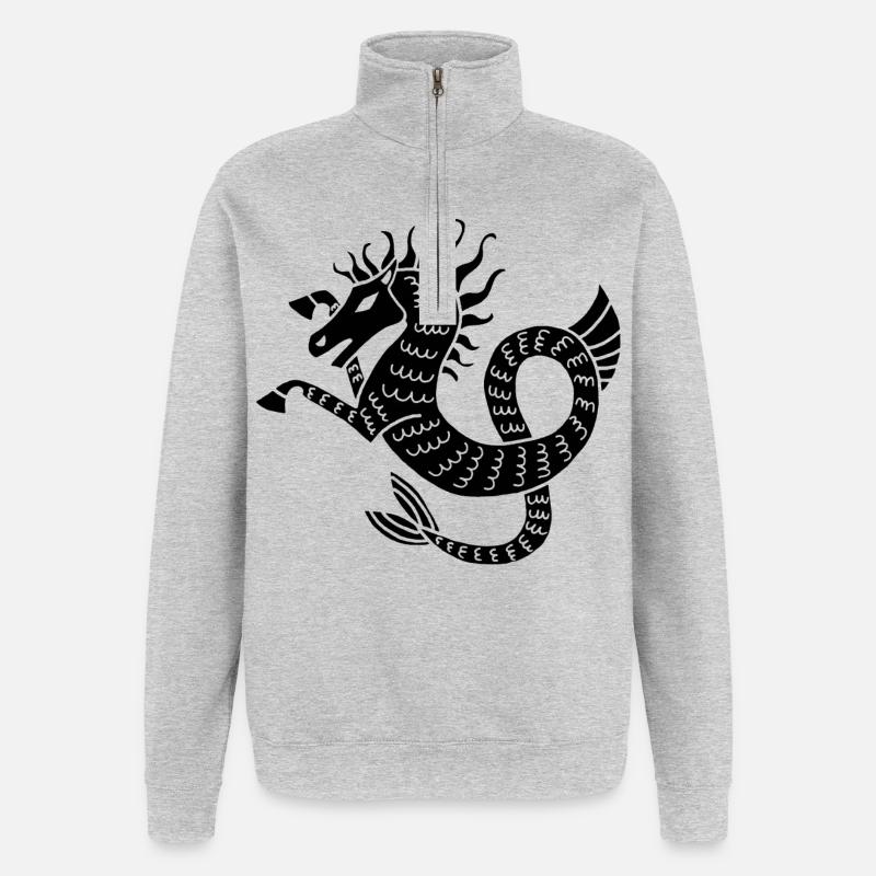 Cheval de mer noir - Sweat à zip 1/4 - gris chiné