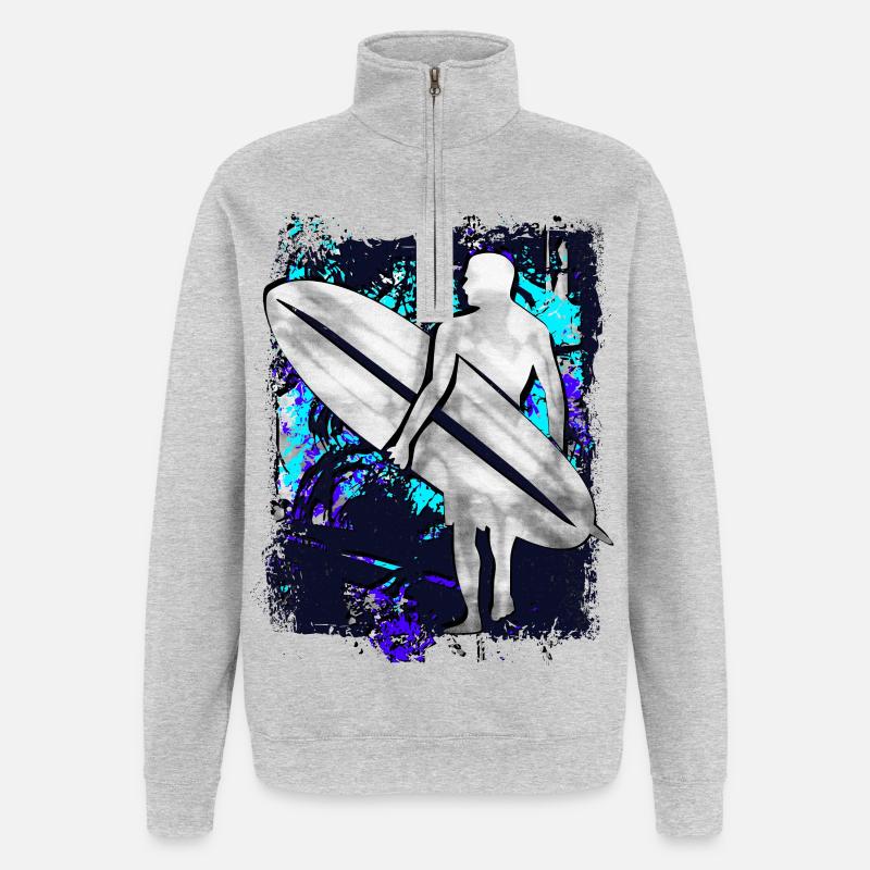 Surfer - Surfen - Surfbrett - Surfing - Quarter-Zip-Sweatshirt - Grau meliert