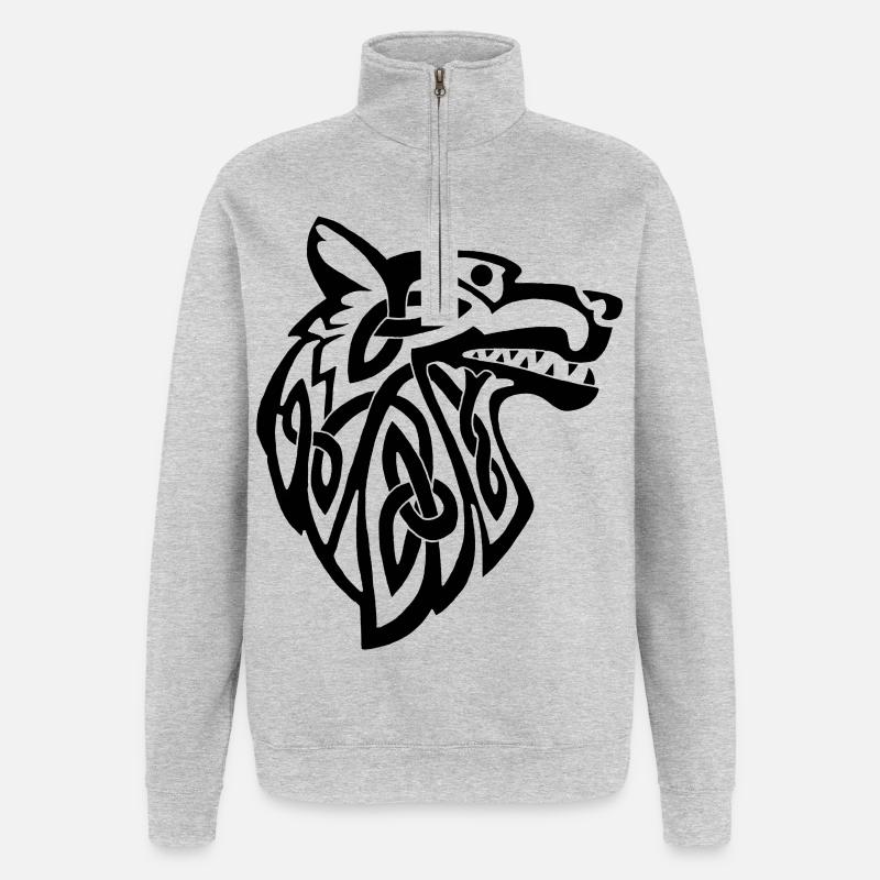 Wolf schwarz Wikinger - Quarter-Zip-Sweatshirt - Grau meliert