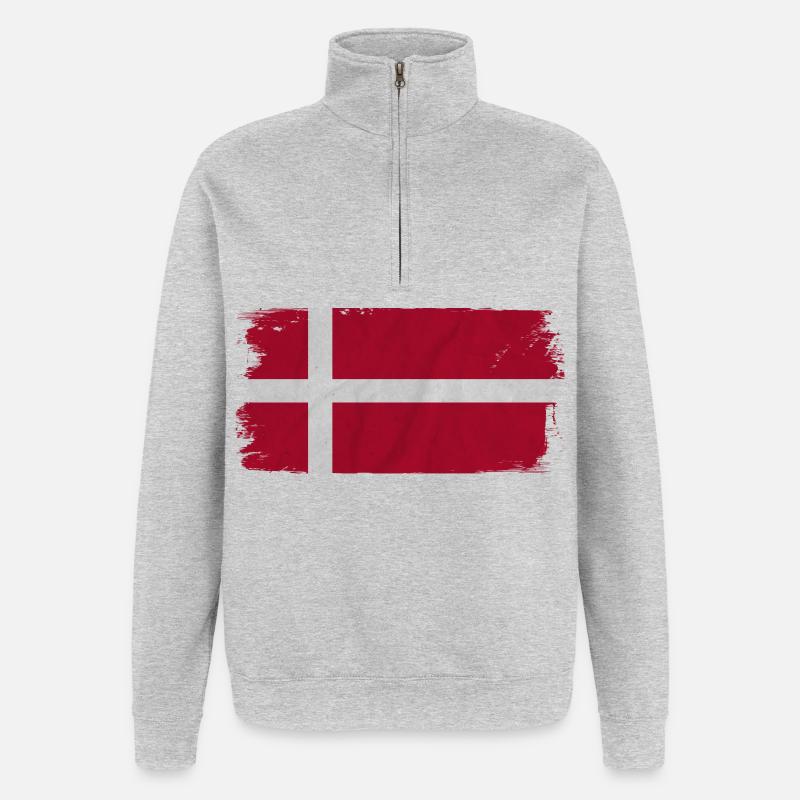 Drapeau danemark - Sweat à zip 1/4 - gris chiné