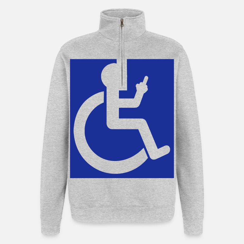 Rollstuhlfahrer hebt den Mittelfinger # - Quarter-Zip-Sweatshirt - Grau meliert