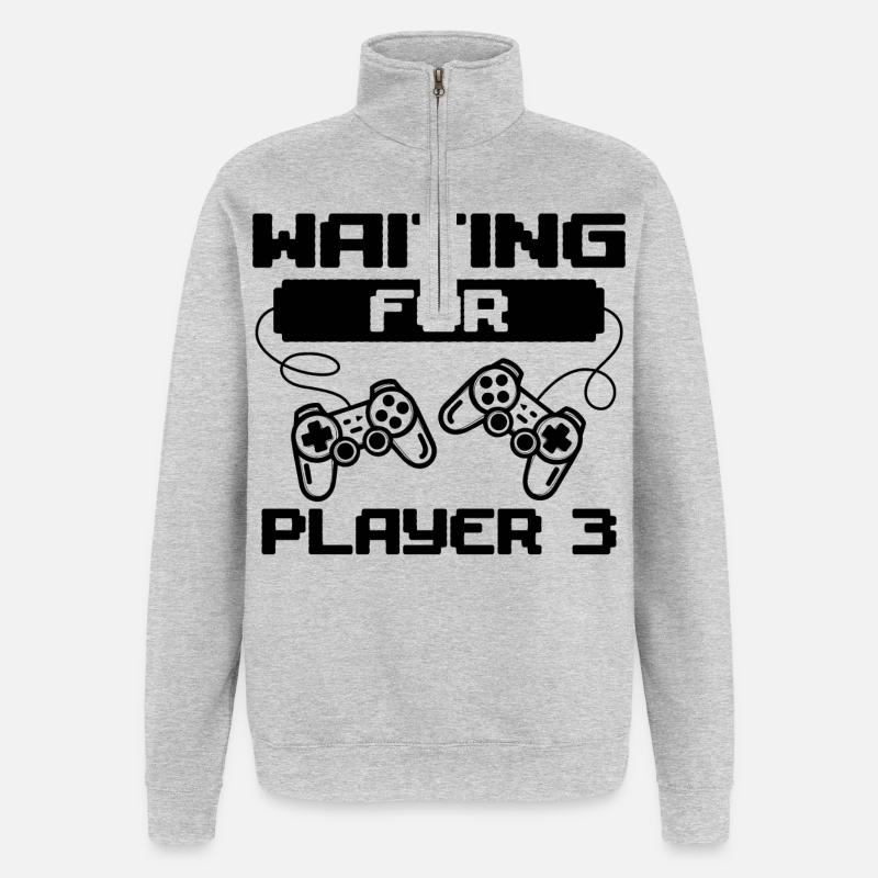 Gamer Zocker Schwanger Controller Statement - Quarter-Zip-Sweatshirt - Grau meliert