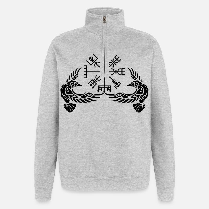 Schwarze Krähen und Wikingerkompass - Quarter-Zip-Sweatshirt - Grau meliert