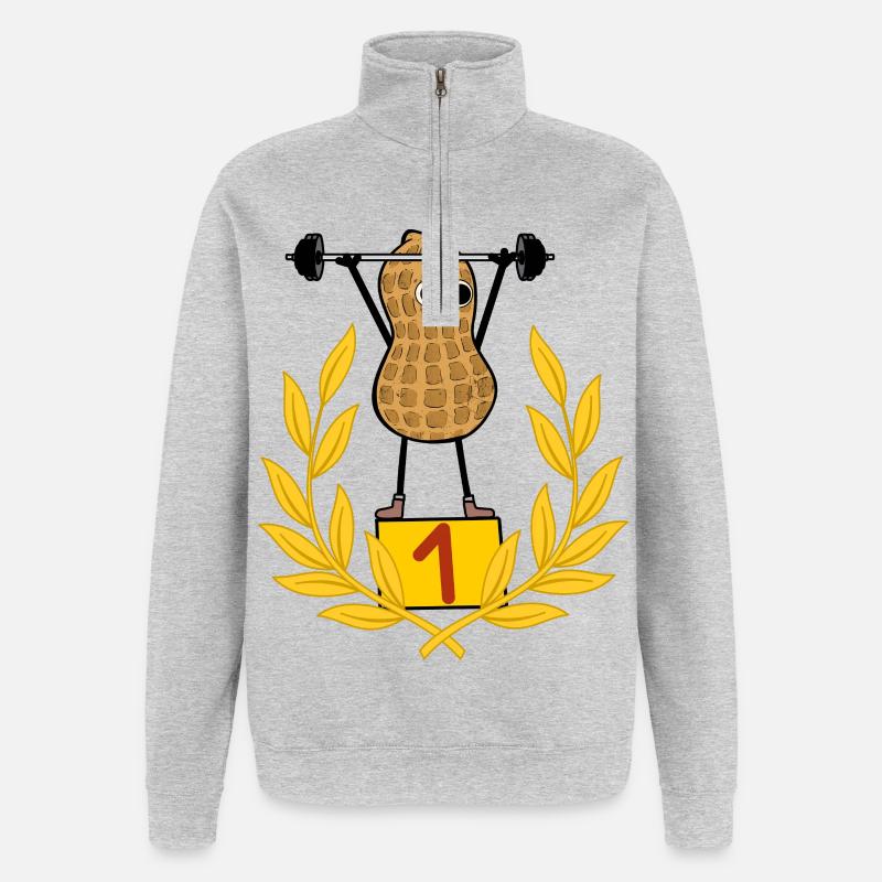 cacahuète bodybuilder musculation poids haltère - Sweat à zip 1/4 - gris chiné