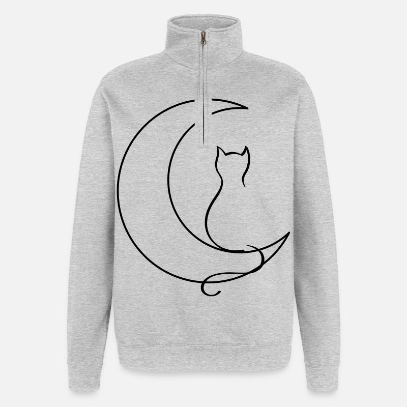 Chat de lune - Sweat à zip 1/4 - gris chiné