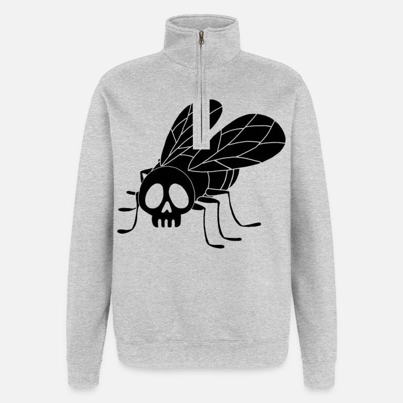 Tête de mort mouche (noir) - Sweat à zip 1/4 - gris chiné