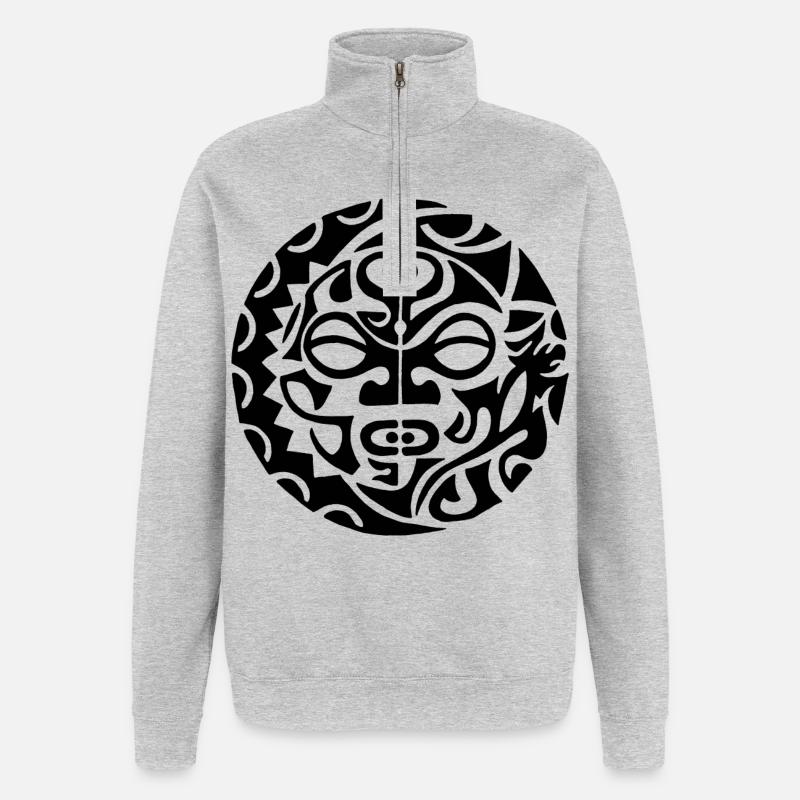 Schwarzer polynesischer Todeskopf - Quarter-Zip-Sweatshirt - Grau meliert