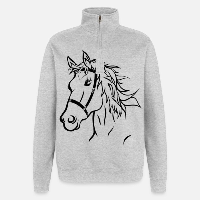Pferdekopf Pferd Reiten Geschenk - Quarter-Zip-Sweatshirt - Grau meliert
