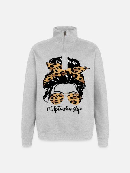 Leopard Bow Hair & Sunglasses - Quarter-Zip Sweatshirt - heather grey