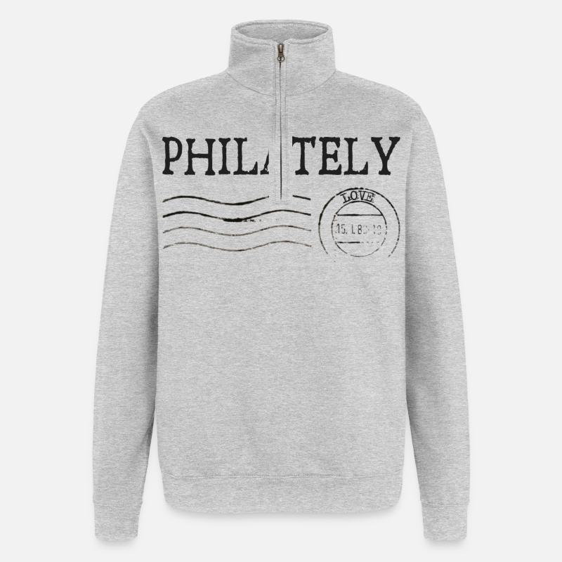 Philatélie - Sweat à zip 1/4 - gris chiné
