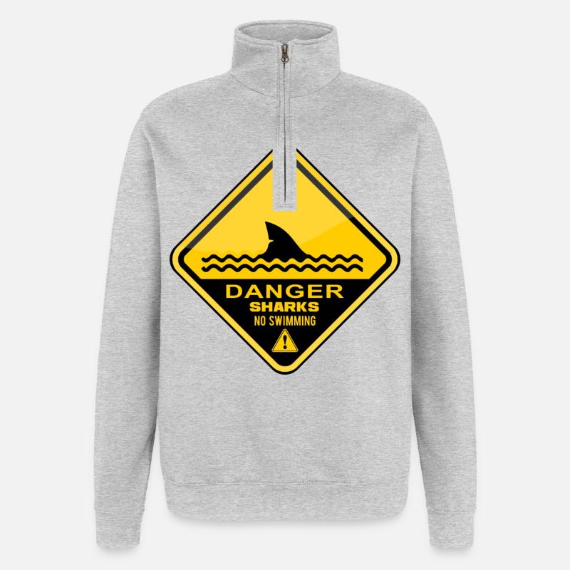 Danger Requins Pas de natation - Sweat à zip 1/4 - gris chiné