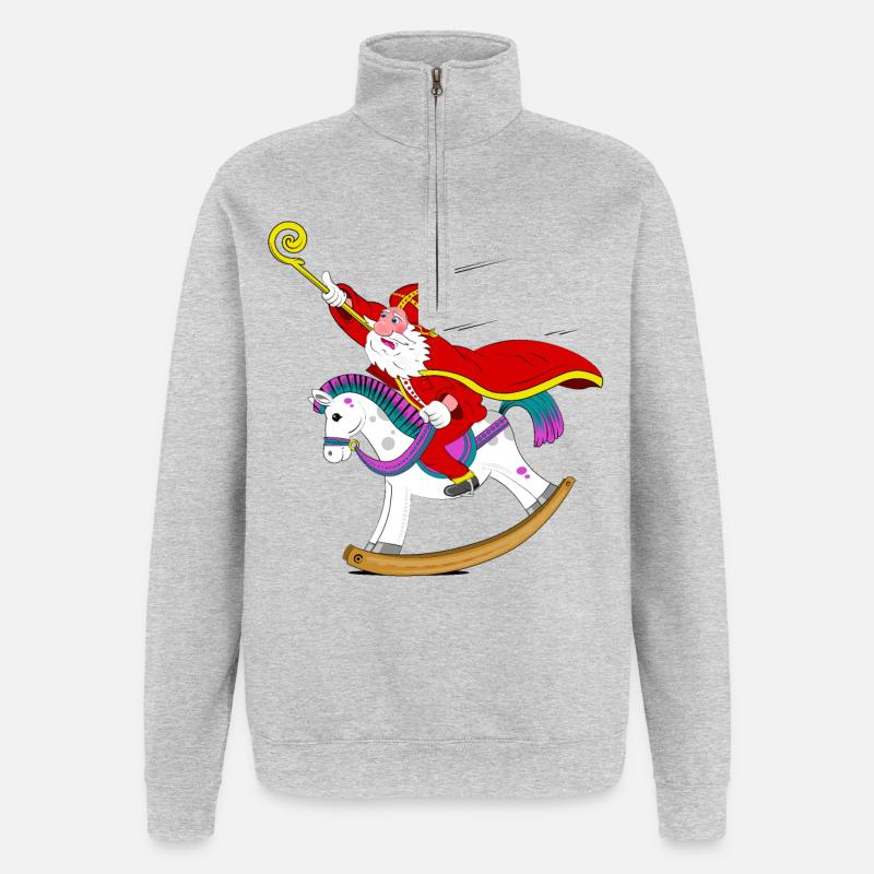Sinterklaas sur cheval à bascule - Sweat à zip 1/4 - gris chiné