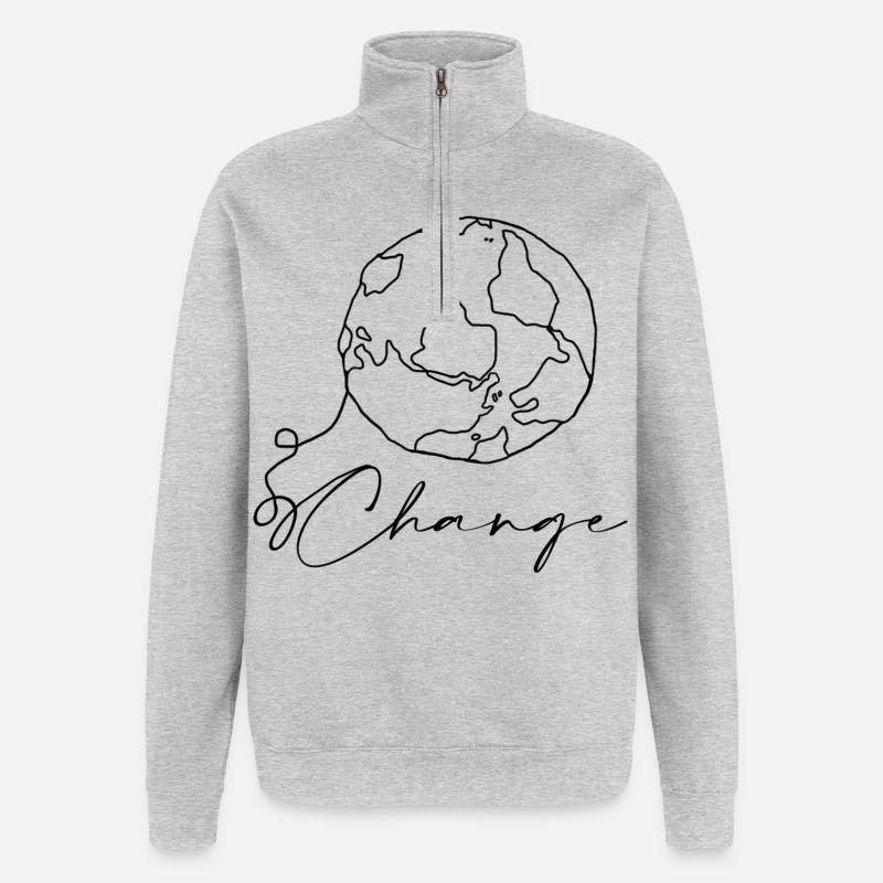 World - Quarter-Zip-Sweatshirt - Grau meliert