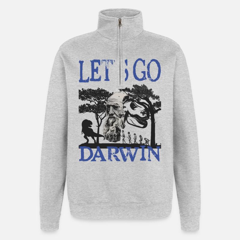Charles Darwin Evolution textile gift idea - Quarter-Zip Sweatshirt - heather grey