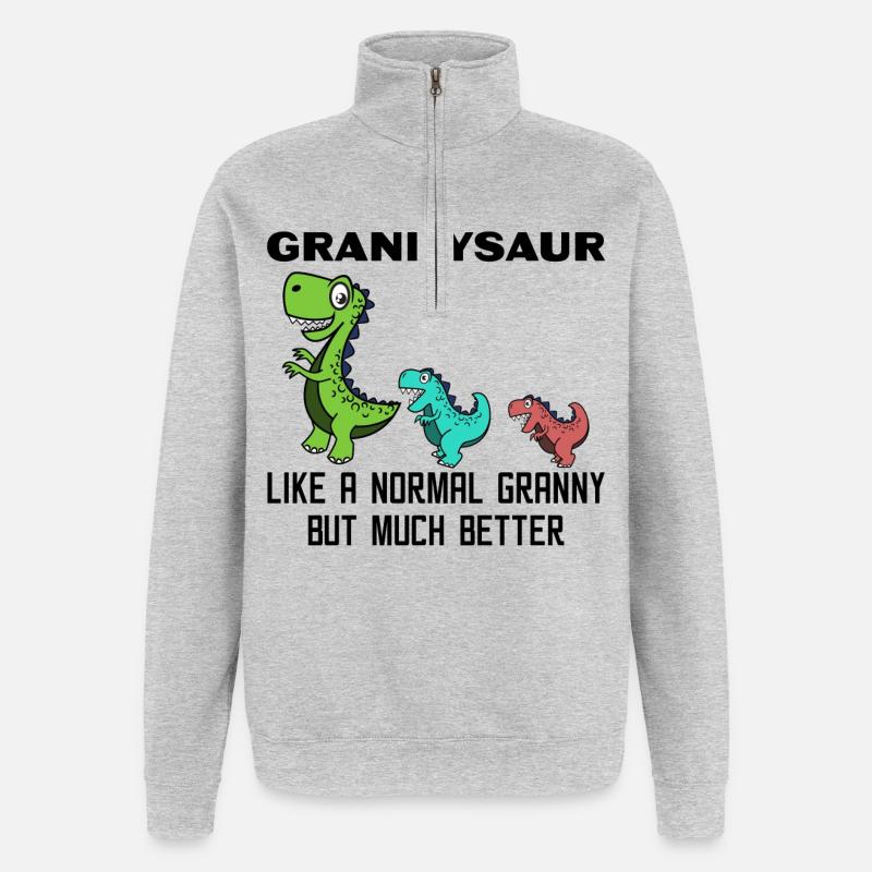 Lustig Großmutter Oma Dinosaurier Statement - Quarter-Zip-Sweatshirt - Grau meliert