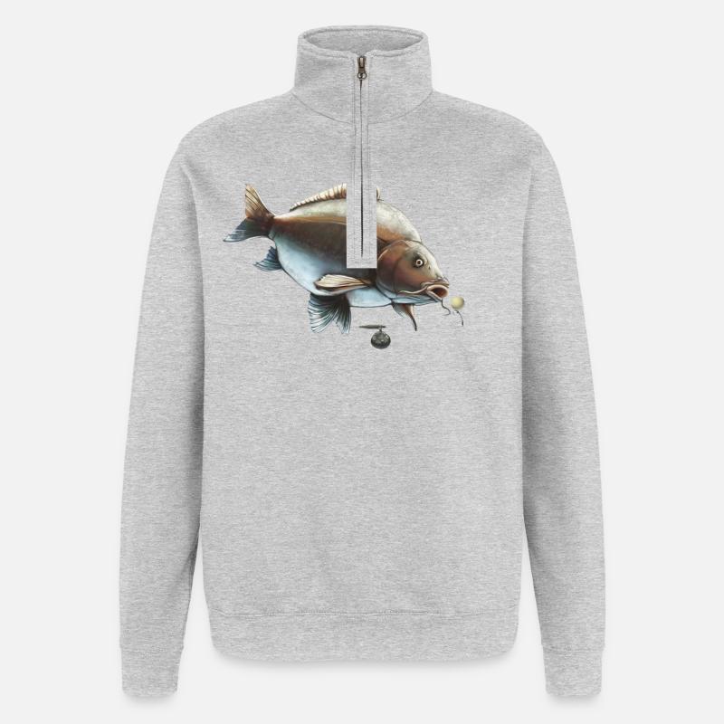 Spiegelkarpfen Ronnie Rig Angeldesign - Quarter-Zip-Sweatshirt - Grau meliert