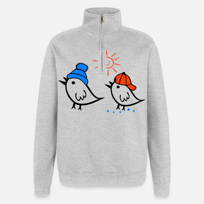 Spatz, Sonne, Frühling - Quarter-Zip-Sweatshirt - Grau meliert