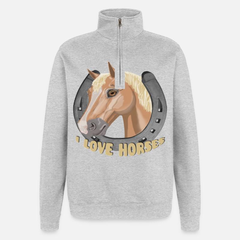 Ich liebe Pferde Pferd Pferd - Quarter-Zip-Sweatshirt - Grau meliert