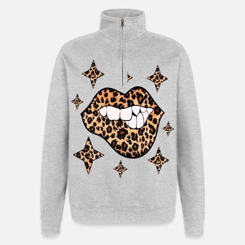 Leopard Lips Sexy Kiss Bouche - Sweat à zip 1/4 - gris chiné