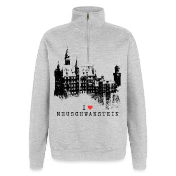 Neuschwanstein Allemagne Bavière J’aime l’Allemagne - Sweat à zip 1/4 - gris chiné - Devant - AI Model Female 172 light (172cm) & AI Model Male 178 dark (178cm)