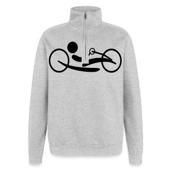 Vélo à main Lie. Vélo couché pour les personnes en fauteuil roulant # - Sweat à zip 1/4 - gris chiné - Devant - AI Model Female 172 light (172cm) & AI Model Male 178 dark (178cm)