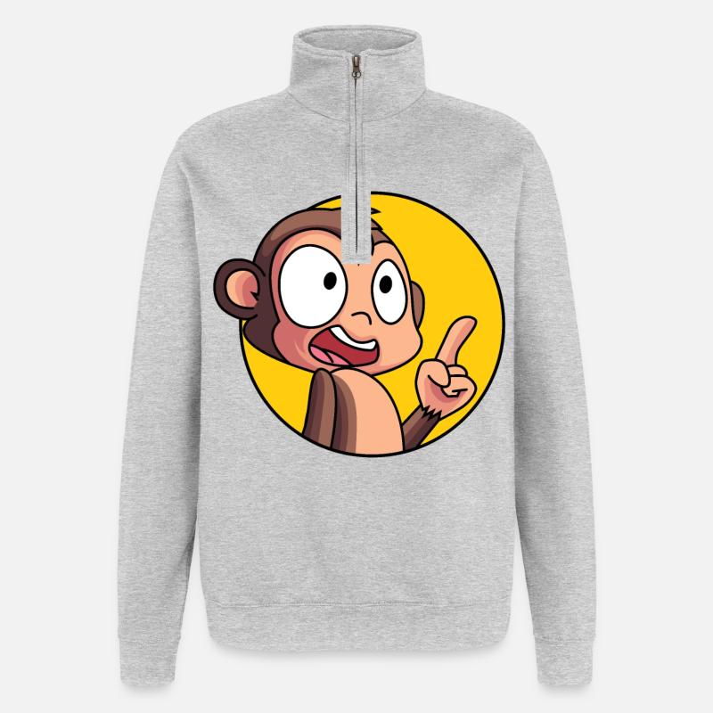 Schlaues Äffchen - Quarter-Zip-Sweatshirt - Grau meliert