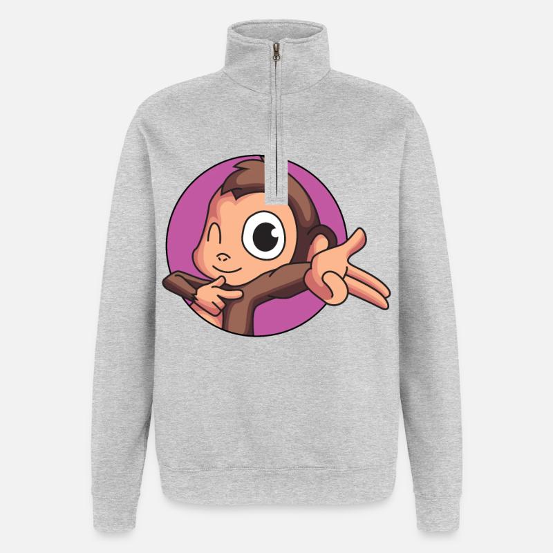 Freches Äffchen - Quarter-Zip-Sweatshirt - Grau meliert