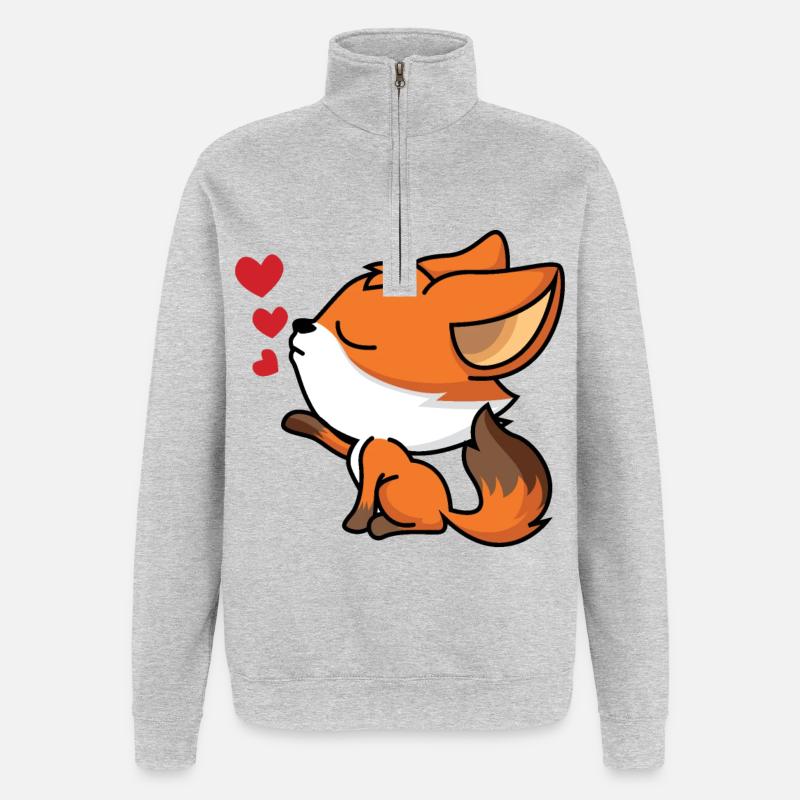 Heart Fox - Quarter-Zip Sweatshirt - heather grey
