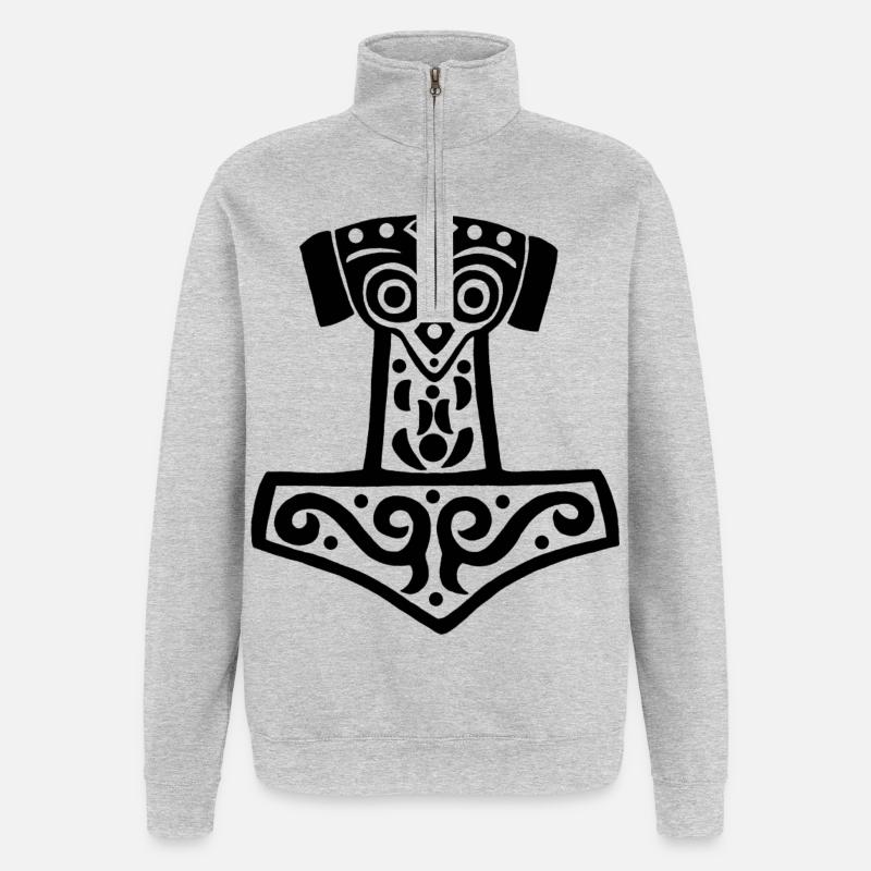 Marteau de Thor noir - Sweat à zip 1/4 - gris chiné