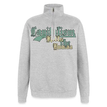 Kapitalismus Tötet das Menschliche - Quarter-Zip-Sweatshirt - Grau meliert - Vorne - AI Model Female 172 light (172cm) & AI Model Male 178 dark (178cm)