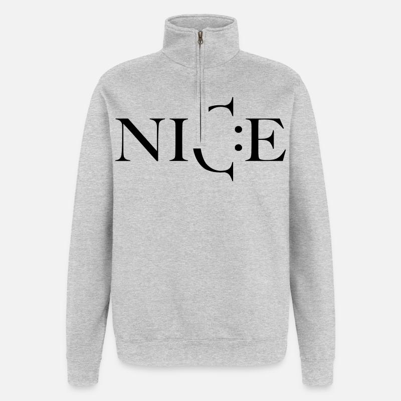 Nice – Minimal Smiley Greeting - Quarter-Zip-Sweatshirt - Grau meliert