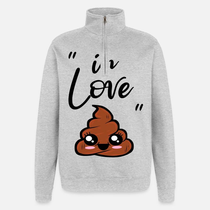 caca kawaii - Sweat à zip 1/4 - gris chiné