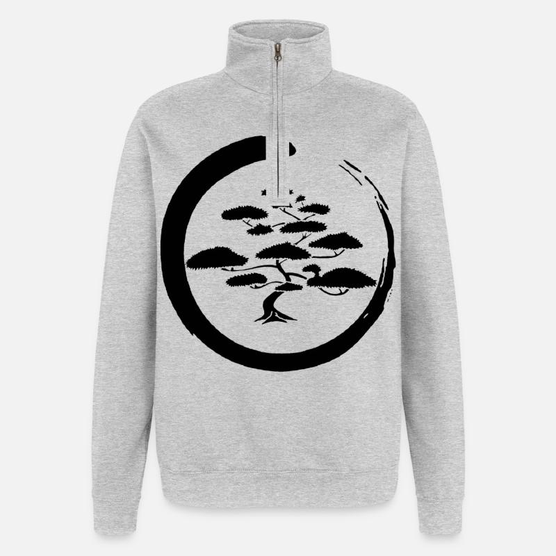 Schwarzer japanischer Baum - Quarter-Zip-Sweatshirt - Grau meliert