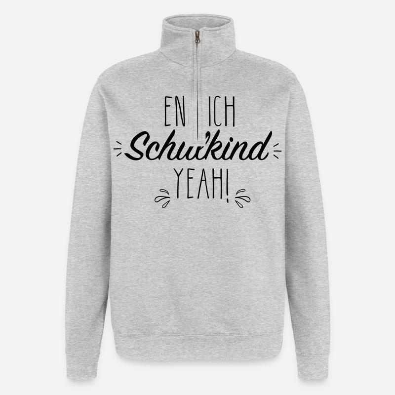 Endlich Schulkind yeah - Quarter-Zip-Sweatshirt - Grau meliert