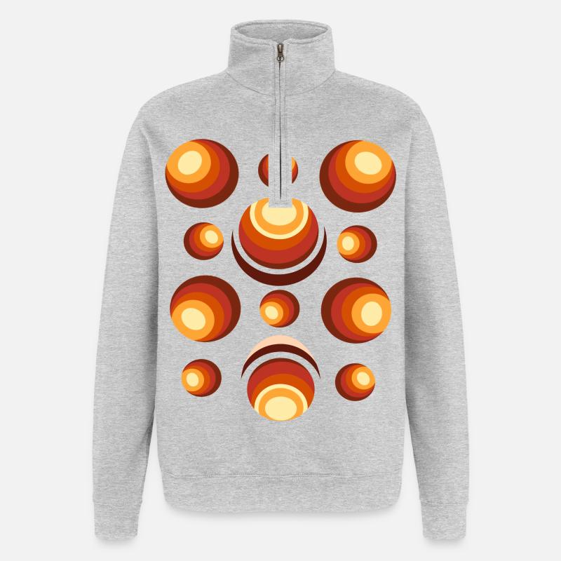 Retro Circle Pattern 70s Crescent - Quarter-Zip Sweatshirt - heather grey