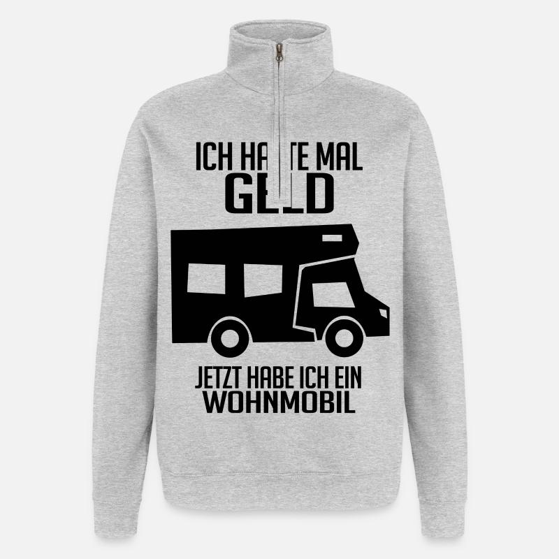 Wohnmobil Wohnwagen Campen Camping - Quarter-Zip-Sweatshirt - Grau meliert