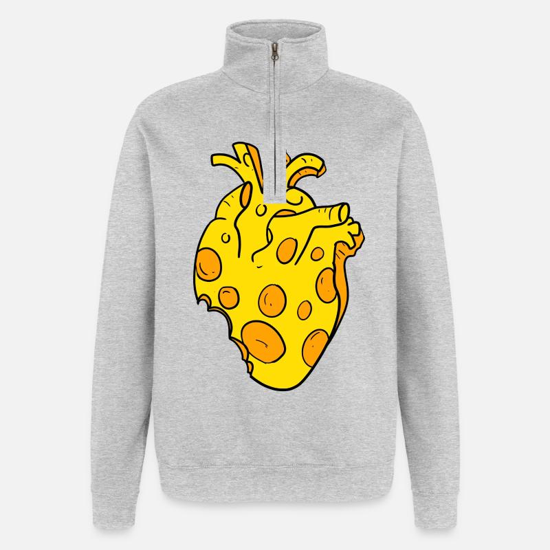Käse Herz - Quarter-Zip-Sweatshirt - Grau meliert