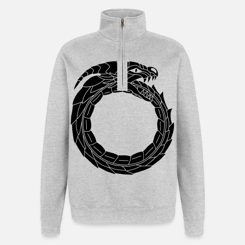 Verschlingender Schwarzer Drache - Quarter-Zip-Sweatshirt - Grau meliert