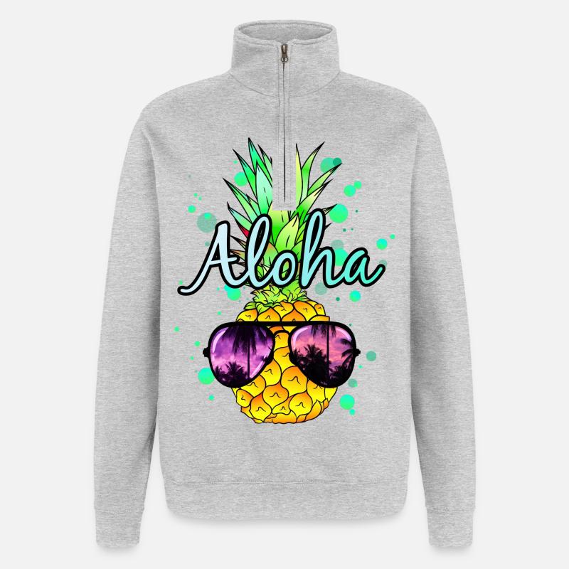 Ananas Aloha - Sweat à zip 1/4 - gris chiné