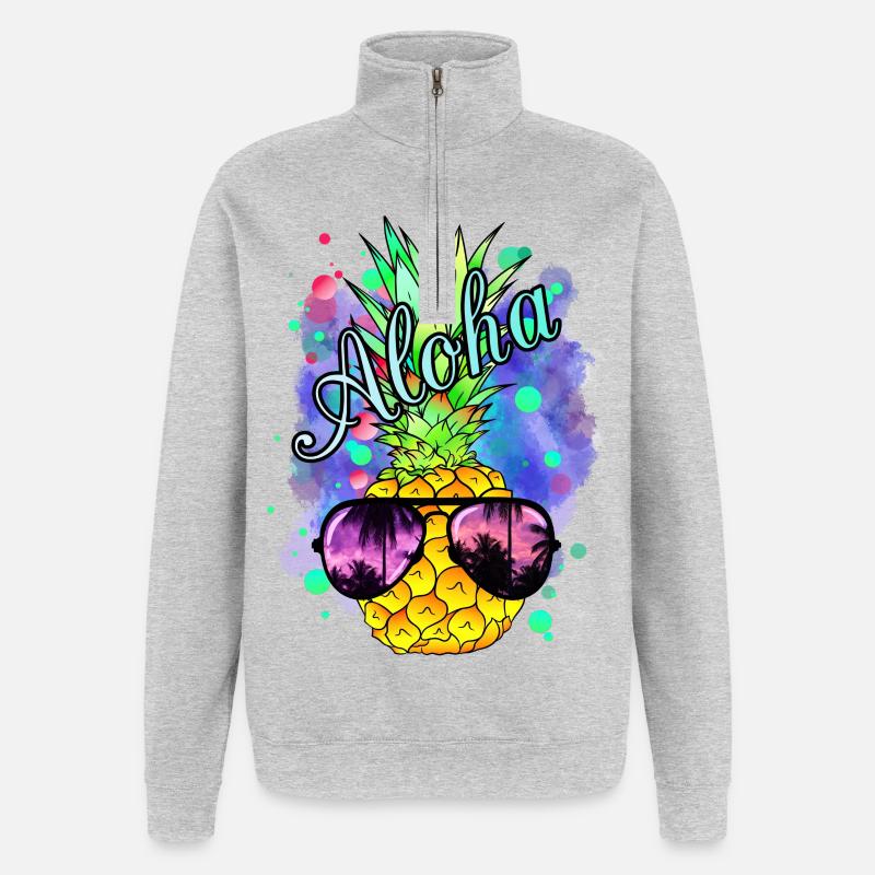 Bunte Ananas mit cooler Sonnenbrille - Quarter-Zip-Sweatshirt - Grau meliert