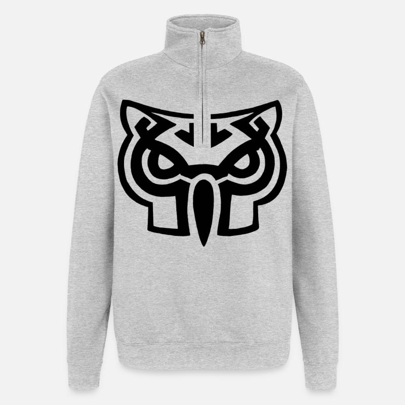 Schwarzer Eulenkopf - Quarter-Zip-Sweatshirt - Grau meliert
