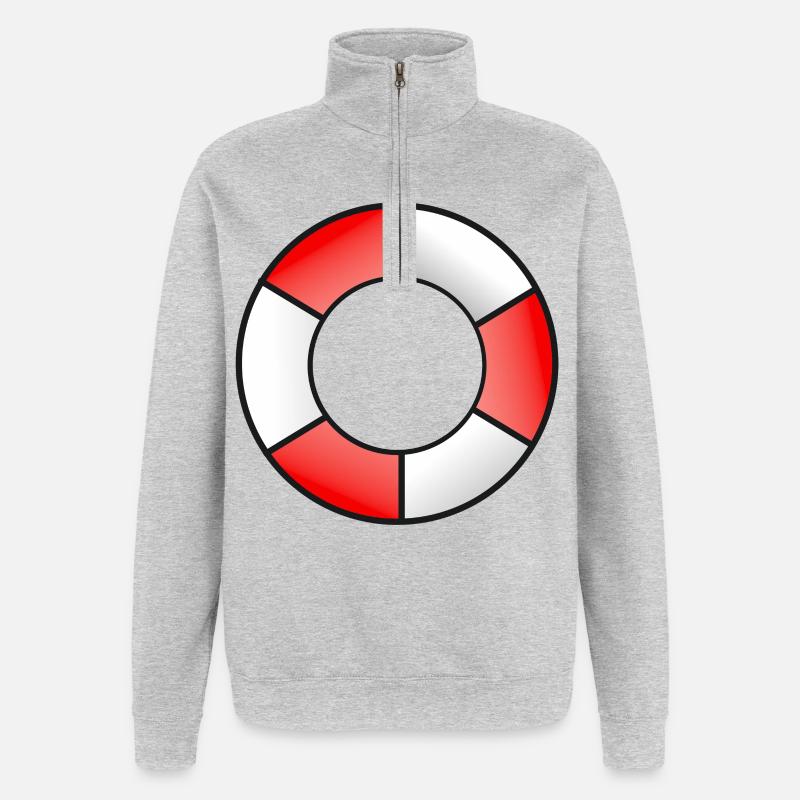 Rettungsring Rot Weiß - Quarter-Zip-Sweatshirt - Grau meliert