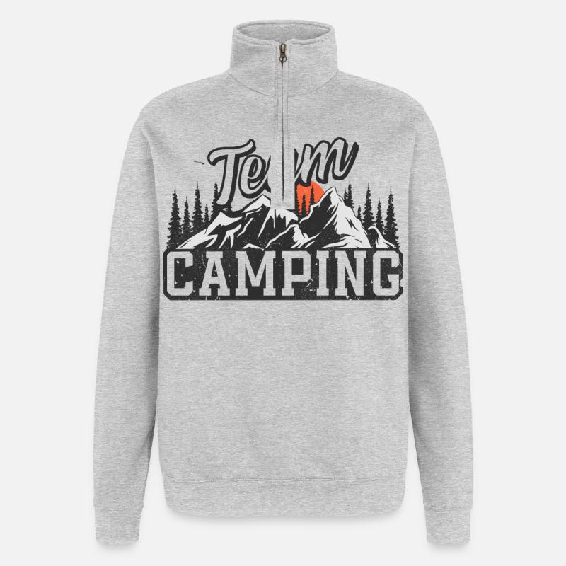 Équipe Camping - Sweat à zip 1/4 - gris chiné